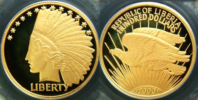 Liberia - Indian Head w/ Flying Eagle $100 2000