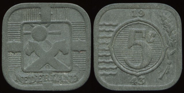 Netherlands 5 Cent Zinc - 1943