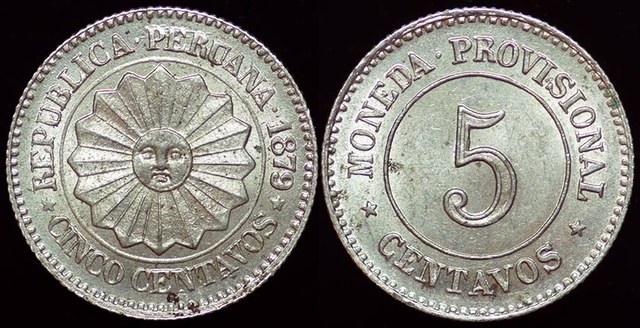 Peru - Provisional 5 Centavos 1879