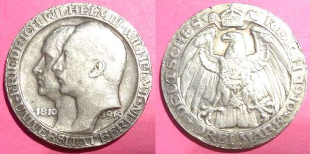 Prussia 1910 3 Mark Commemorative
