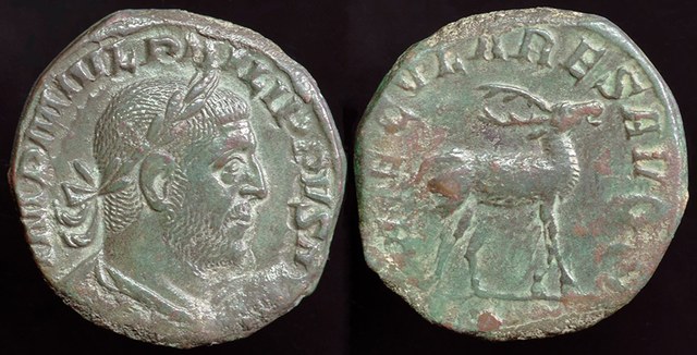 Philip I, Sestertius - Stag -Saecular Games 248 A.D.