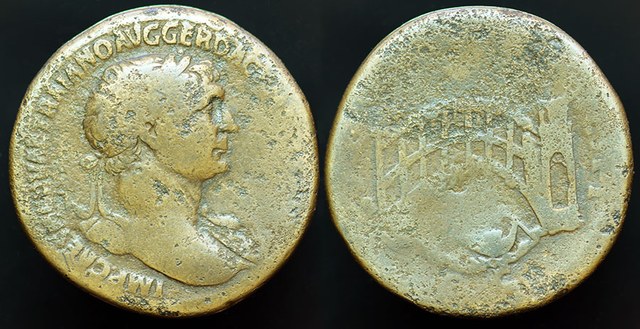 Rome - Trajan sestertius with Danube Bridge