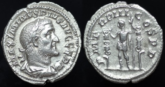 Maximinus - standing with Standards, denarius