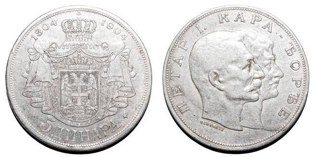 SERBIA (KINGDOM)~5 Jubilee Dinara 1904