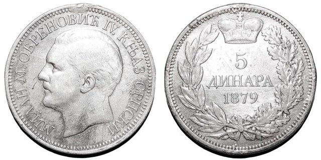 SERBIA (PRINCIPALITY)~5 Dinara 1879