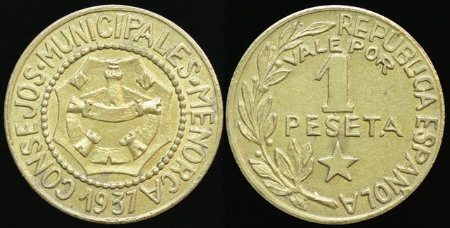 Spain - Civil War Menorca 1 Peseta 1937