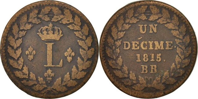 Strasbourg siege coin 1815 1 décime (ILouis XVIII)