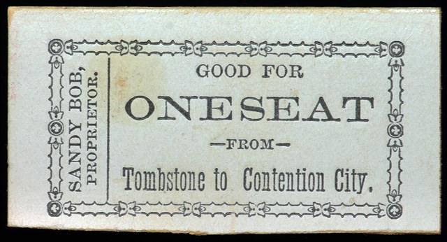 Tombstone AZ to Contention City AZ Stage Coach Ticket