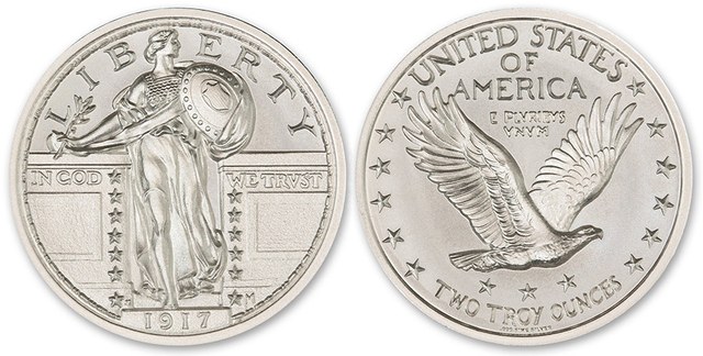 US Standing Liberty Quarter Tribute 2 oz