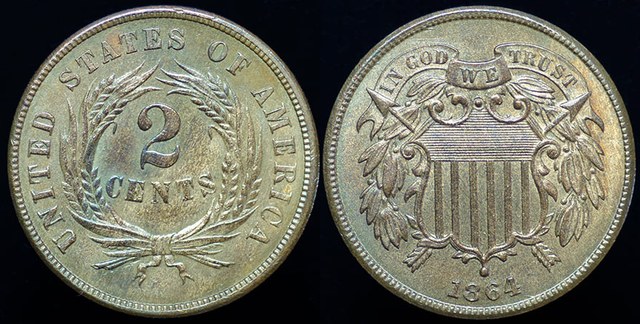 USA - Two Cents, Large Motto 1864