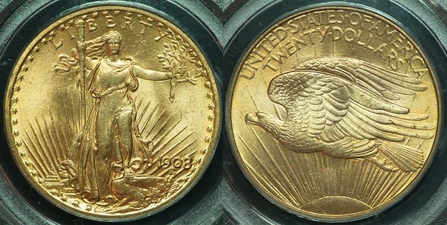 USA St. Gaudens $20 Double Eagle - 1908 No Motto