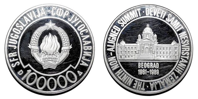 YUGOSLAVIA (SOCIALIST FEDERAL REPUBLIC)~100,000 Dinara 1989