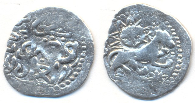 Jujid AR dirhem, Lion with the sun, Toqtu, Sarai